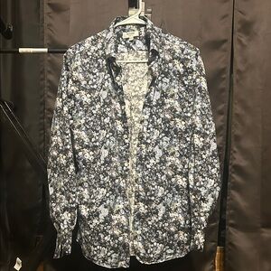 Murano Floral Slim Fit Shirt - Blue and White